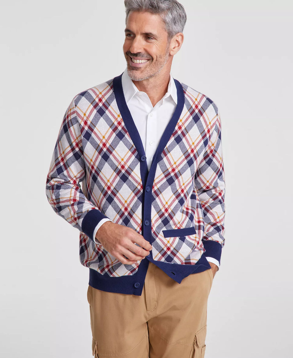 Club Room Men's Multicolor Bright Plaid V-Neck Cardigan | Club Room In Lebanon