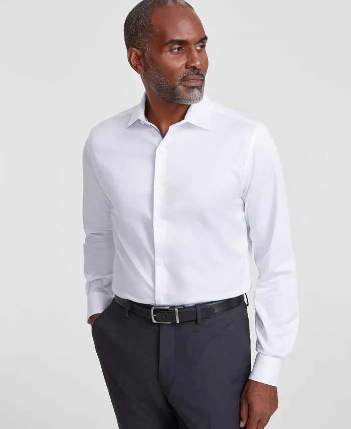 Bar III Men's White Spread-Collar Sateen Dress Shirt | Bar III In Lebanon