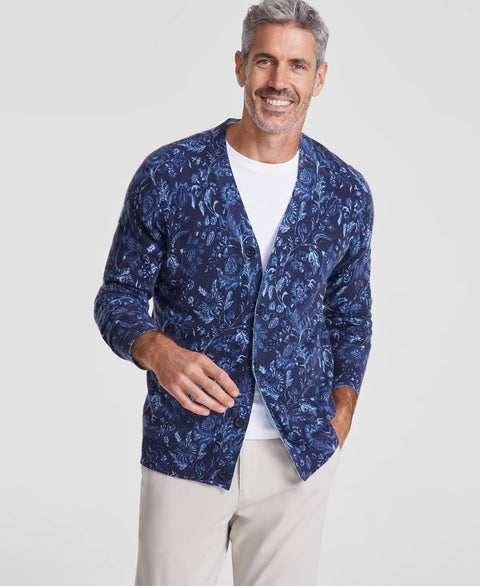 Club Room Men's Navy Printed Cashmere V-Neck Cardigan Sweater | Club Room In Lebanon