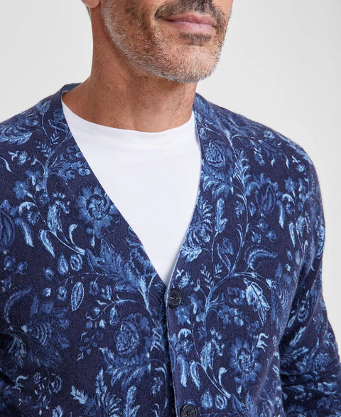 Club Room Men's Navy Printed Cashmere V-Neck Cardigan Sweater | Club Room In Lebanon