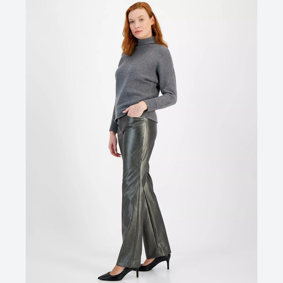 Anne Klein Women's Metallic Bootleg Faux Leather Pants