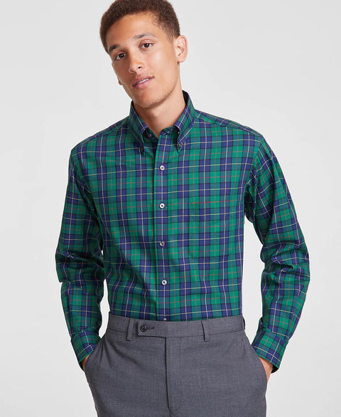 Club Room Men's Green/Navy Plaid Dress Shirt | Club Room In Lebanon