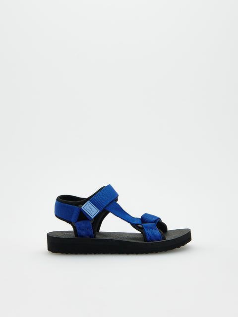 Blue sandal with black sole on a white background