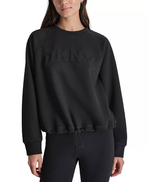 DKNY Sport Women's Black Varsity Puffed Logo Drawcord Sweatshirt | DKNY In Lebanon