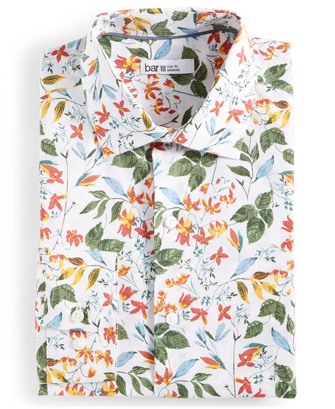 Bar III Men's White Bird Floral  Slim-Fit Bold Ivy Shirt | Bar III In Lebanon
