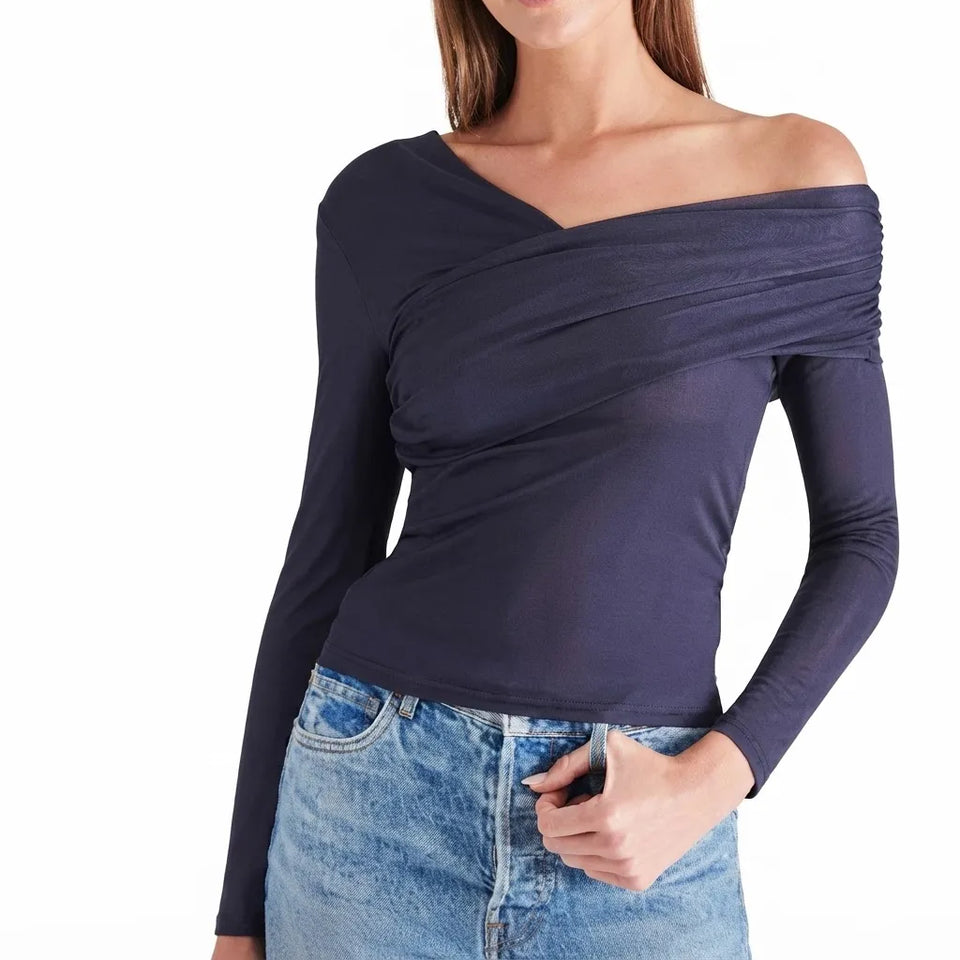 Steve Madden Women's Navy Off-Shoulder Long-Sleeve Blouse