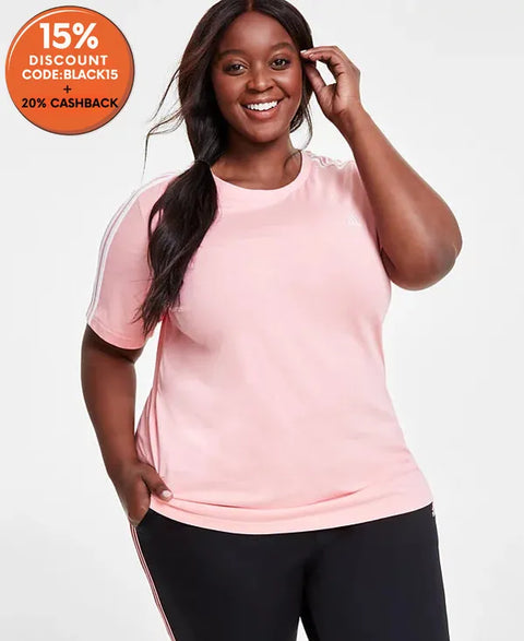 Adidas Women's Pink Plus Size Essentials Slim 3-Stripes T-Shirt |Adidas In Lebanon