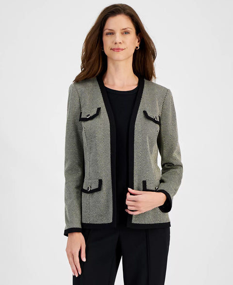 Kasper Women's Black & Gold Herringbone Framed Plus Size Jacket | Kasper In Lebanon