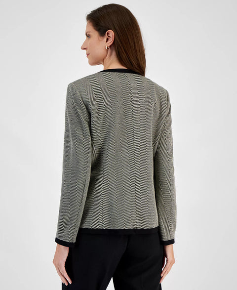 Kasper Women's Black & Gold Herringbone Framed Plus Size Jacket | Kasper In Lebanon