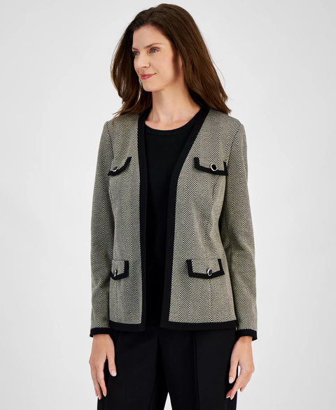 Kasper Women's Black & Gold Herringbone Framed Plus Size Jacket | Kasper In Lebanon