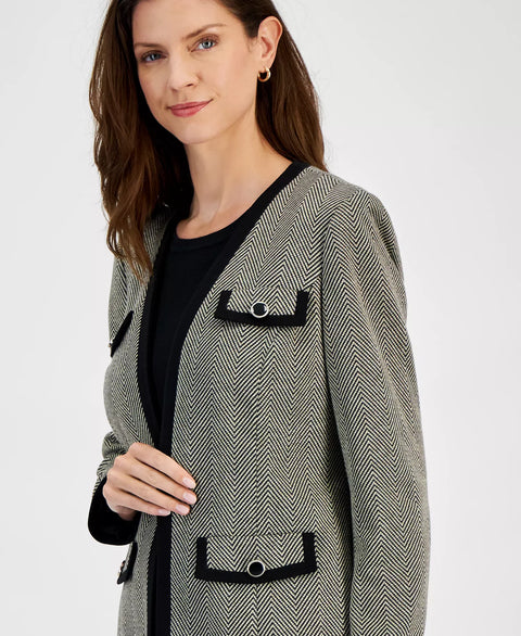 Kasper Women's Black & Gold Herringbone Framed Plus Size Jacket | Kasper In Lebanon
