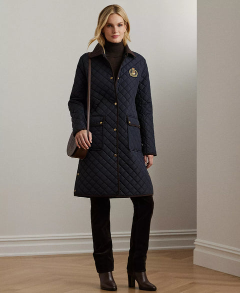 Lauren Ralph Lauren Women's  Navy Collared Quilted Coat | Lauren Ralph Lauren In Lebanon