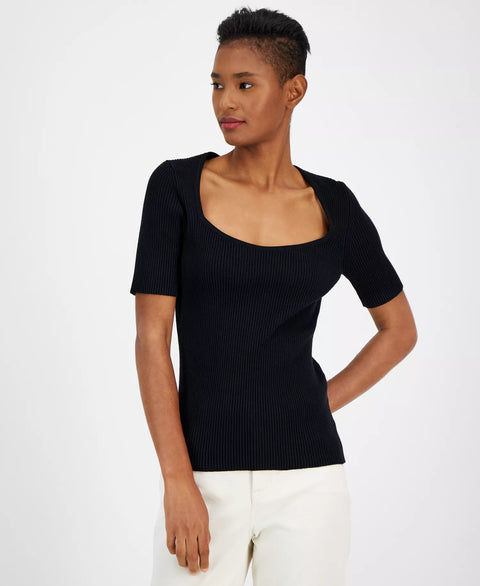 Boss Orange  Women's Black Faggio Ribbed Sweetheart-Neck  T-Shirt  | Boss Orange in Lebanon