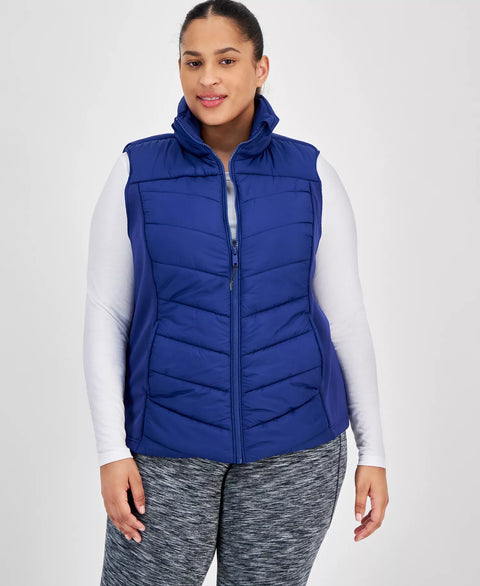 Id Ideology Women's Blue Plus Size Quilted Puffer Vest | Id Ideology  in Lebanon