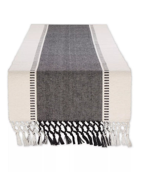 Design Imports Cool Grey  Dobby Stripe Ribbed 13"x108 " Table Cover   | Design Imports in Lebanon