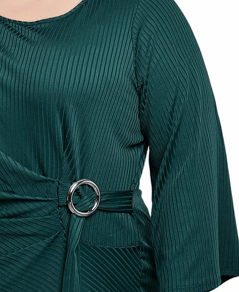 NY Collection Women's Dark Green  Plus Size 3/4 Sleeve Pleat-Waist Blouse  | NY Collection in Lebanon