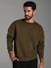 Sinsay Men Olive Green Relaxed Crew Neck Sweatshirt | Sinsay in Lebanon