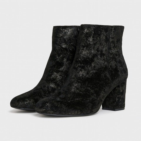 Tata Italia Women's Black Metallic Velvet Heeled Boot | Tata Italia In Lebanon