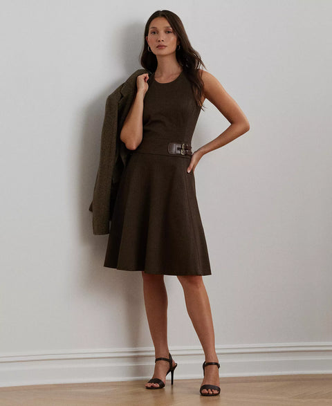 Lauren Ralph Lauren Women's Dark Green Buckle-Trim Herringbone Sleeveless Dress | Lauren Ralph Lauren In Lebanon
