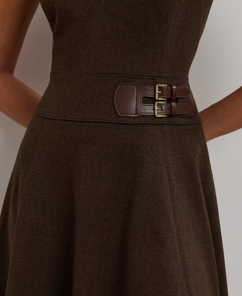 Lauren Ralph Lauren Women's Dark Green Buckle-Trim Herringbone Sleeveless Dress | Lauren Ralph Lauren In Lebanon