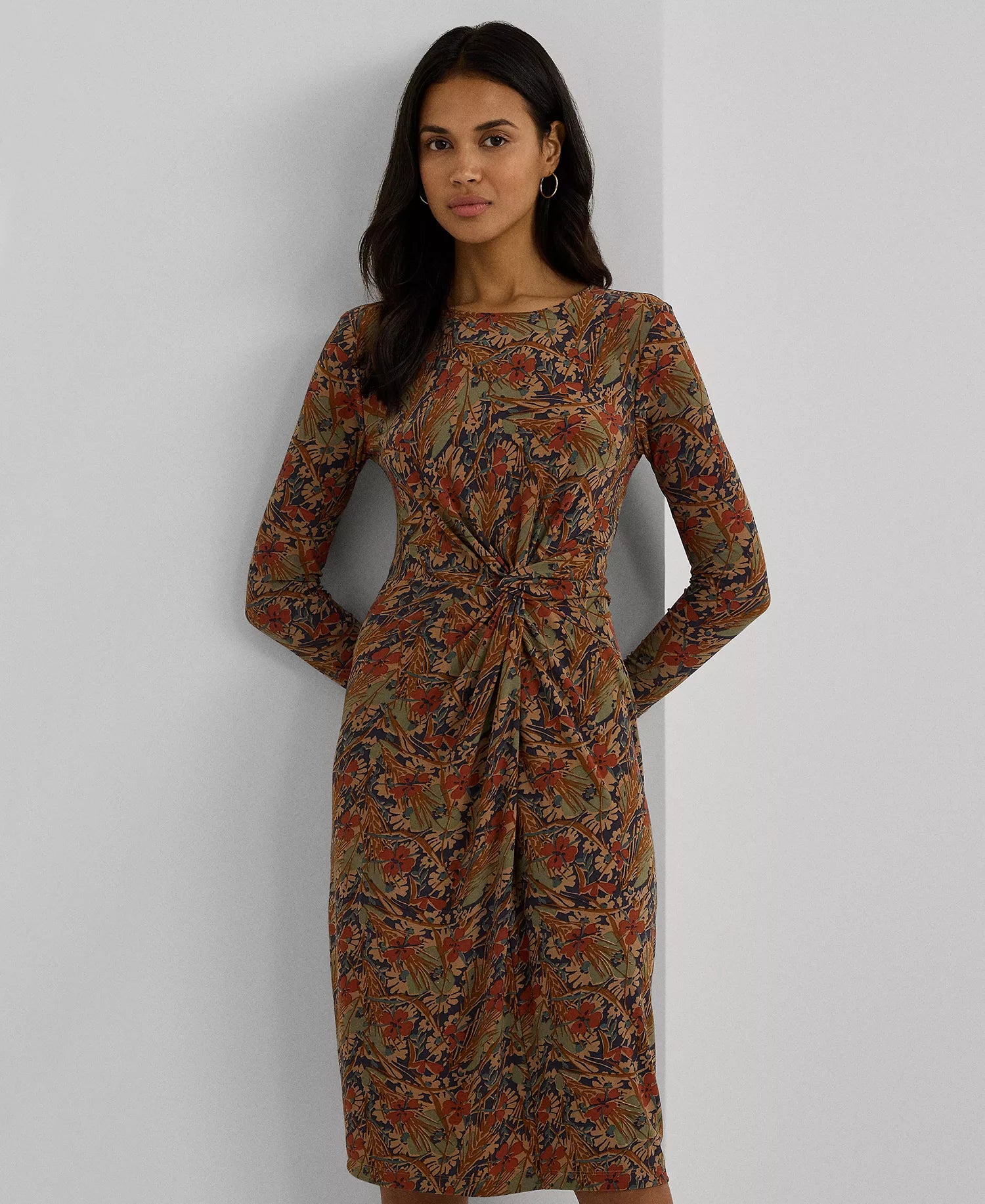 Lauren Ralph Lauren Women's Multicolor Floral Twist-Front Stretch Jersey Dress | Lauren Ralph Lauren In Lebanon