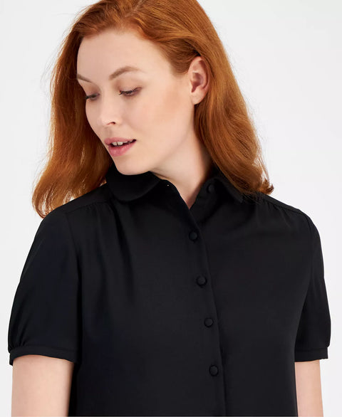 Anne Klein Women's Black Cap-Sleeve Button-Up Blouse|Anne Klein In Lebanon