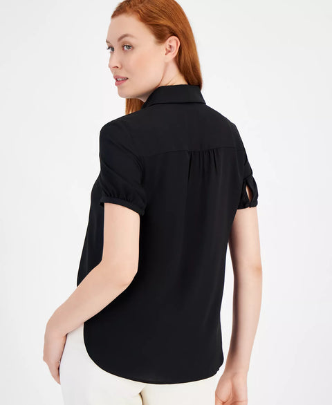 Anne Klein Women's Black Cap-Sleeve Button-Up Blouse|Anne Klein In Lebanon