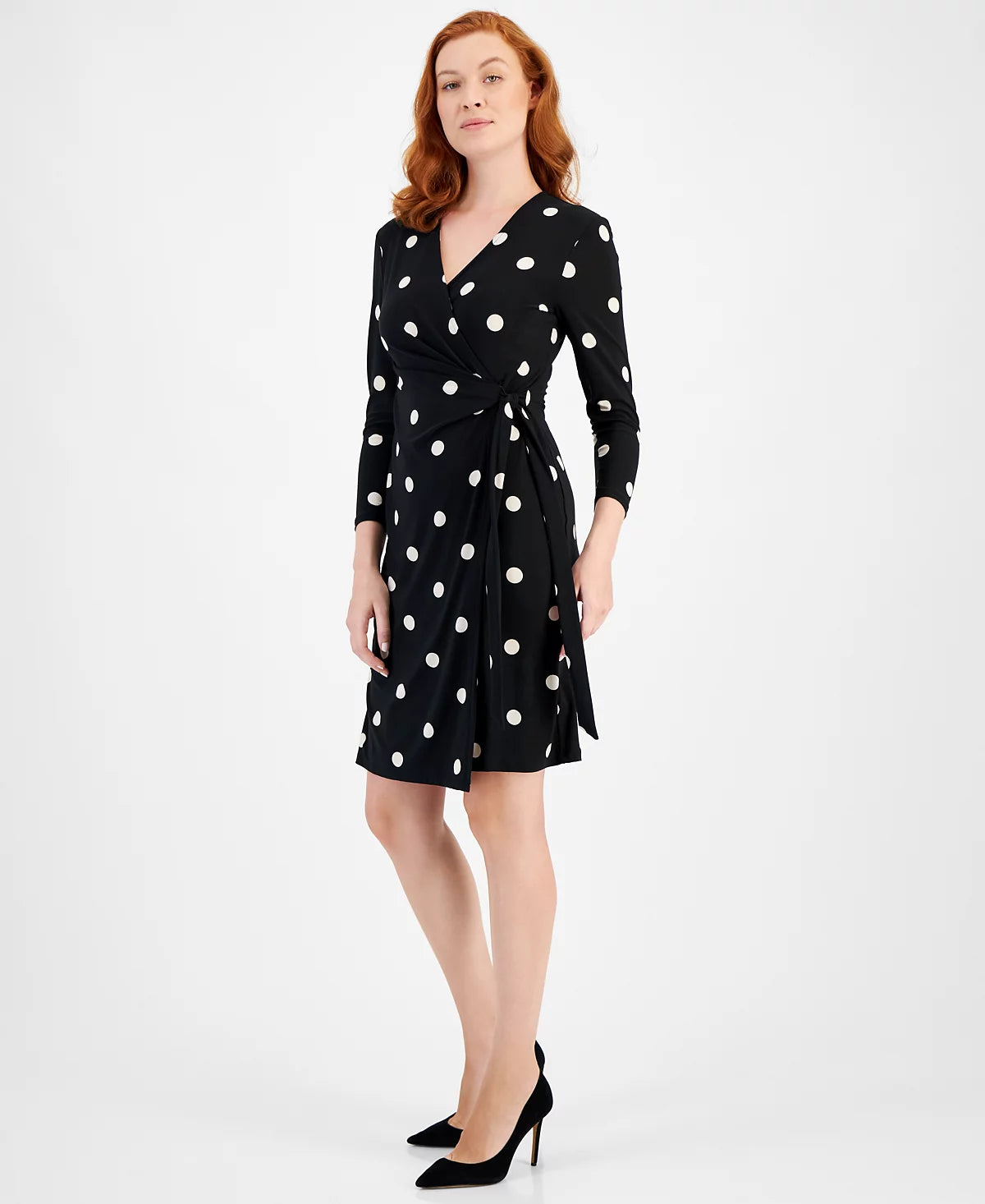 Anne Klein Women's Black Printed 3/4-Sleeve Wrap Dress | Anne Klein In Lebanon