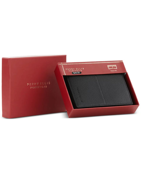 Perry Ellis Portfolio Men's Black Slim Faux-Leather Trifold Wallet | Perry Ellis Portfolio In Lebanon