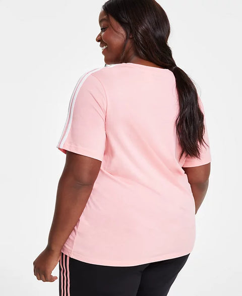 Adidas Women's Pink Plus Size Essentials Slim 3-Stripes T-Shirt |Adidas In Lebanon