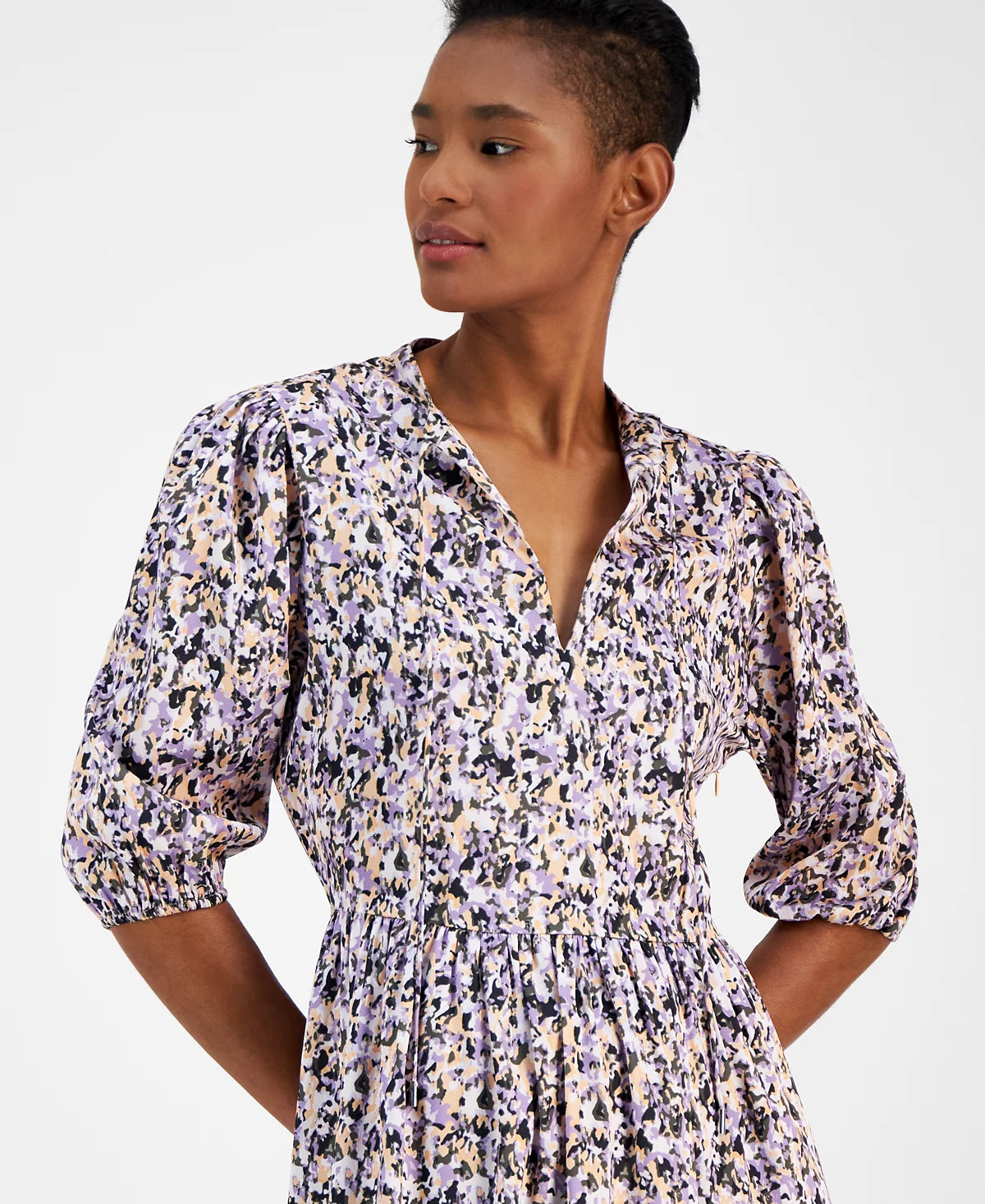 Boss Orange Women's Multicolor Dorena Printed Tie-Neck A-Line Dress | Boss Orange In Lebanon