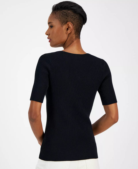 Boss Orange  Women's Black Faggio Ribbed Sweetheart-Neck  T-Shirt  | Boss Orange in Lebanon