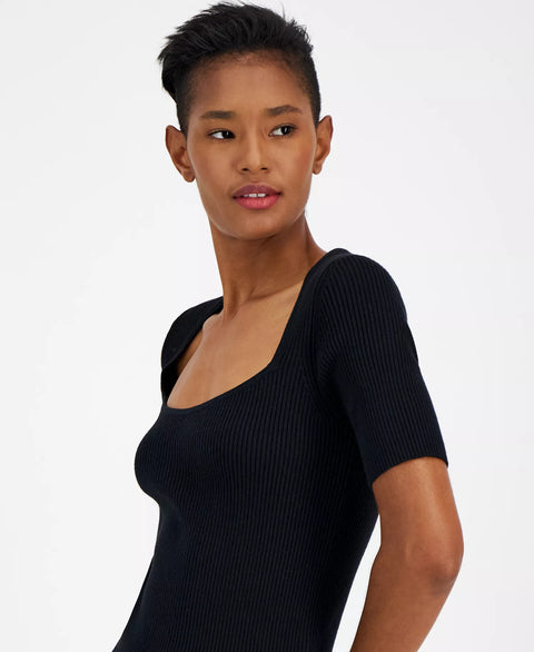 Boss Orange  Women's Black Faggio Ribbed Sweetheart-Neck  T-Shirt  | Boss Orange in Lebanon