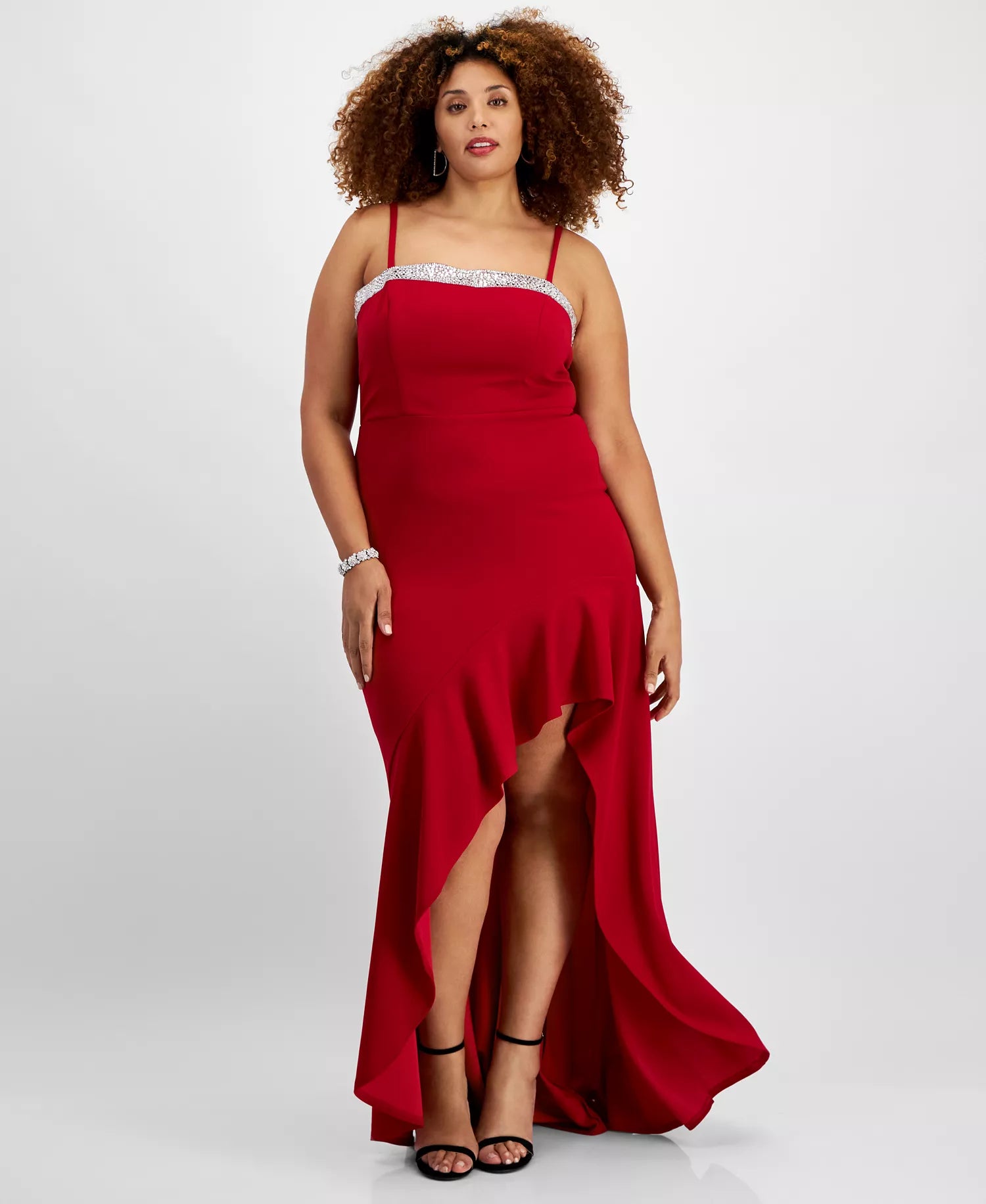 City Studios Women's Red Plus Size Rhinestone-Trim High-Low Gown Dress | City Studios In Lebanon