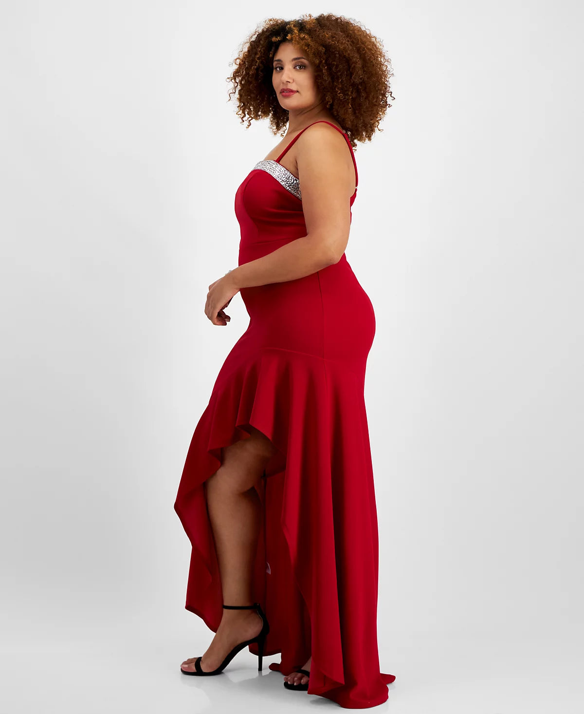 City Studios Women's Red Plus Size Rhinestone-Trim High-Low Gown Dress | City Studios In Lebanon