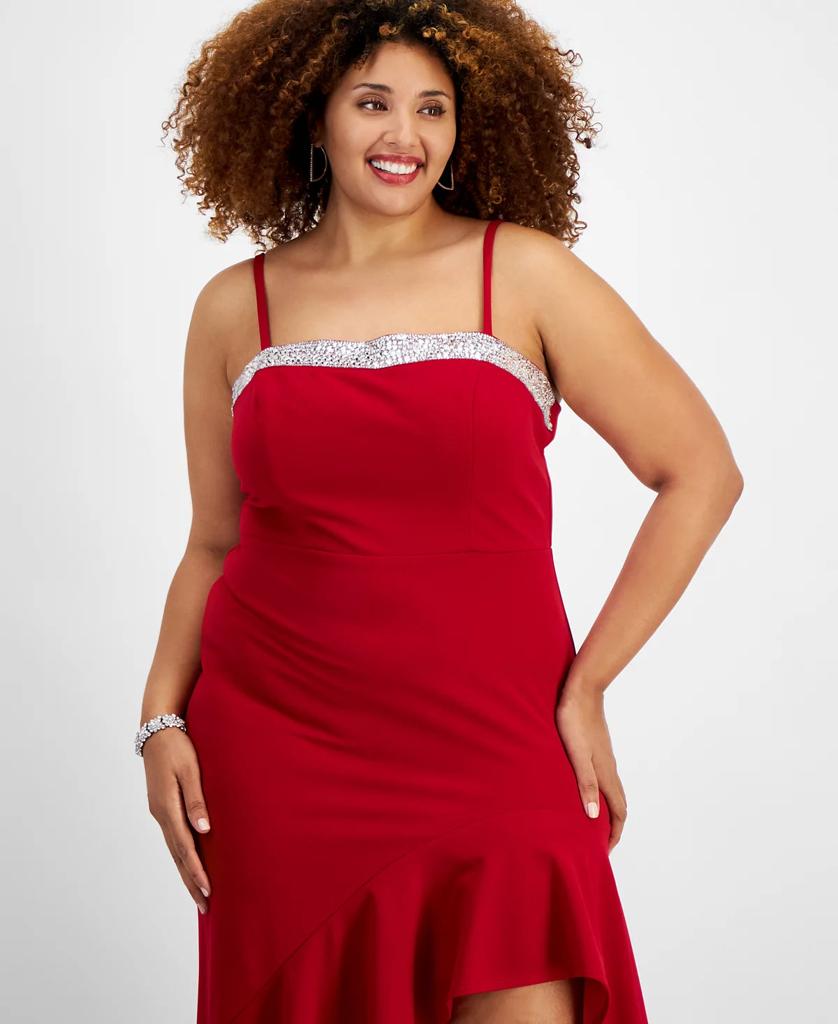 City Studios Women's Red Plus Size Rhinestone-Trim High-Low Gown Dress | City Studios In Lebanon