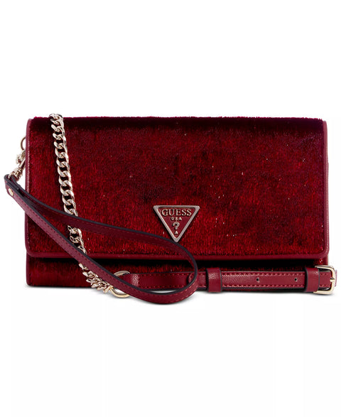 Guess Women's Red Glimmer Velvet Flap Clutch Bag   |  Guess in Lebanon