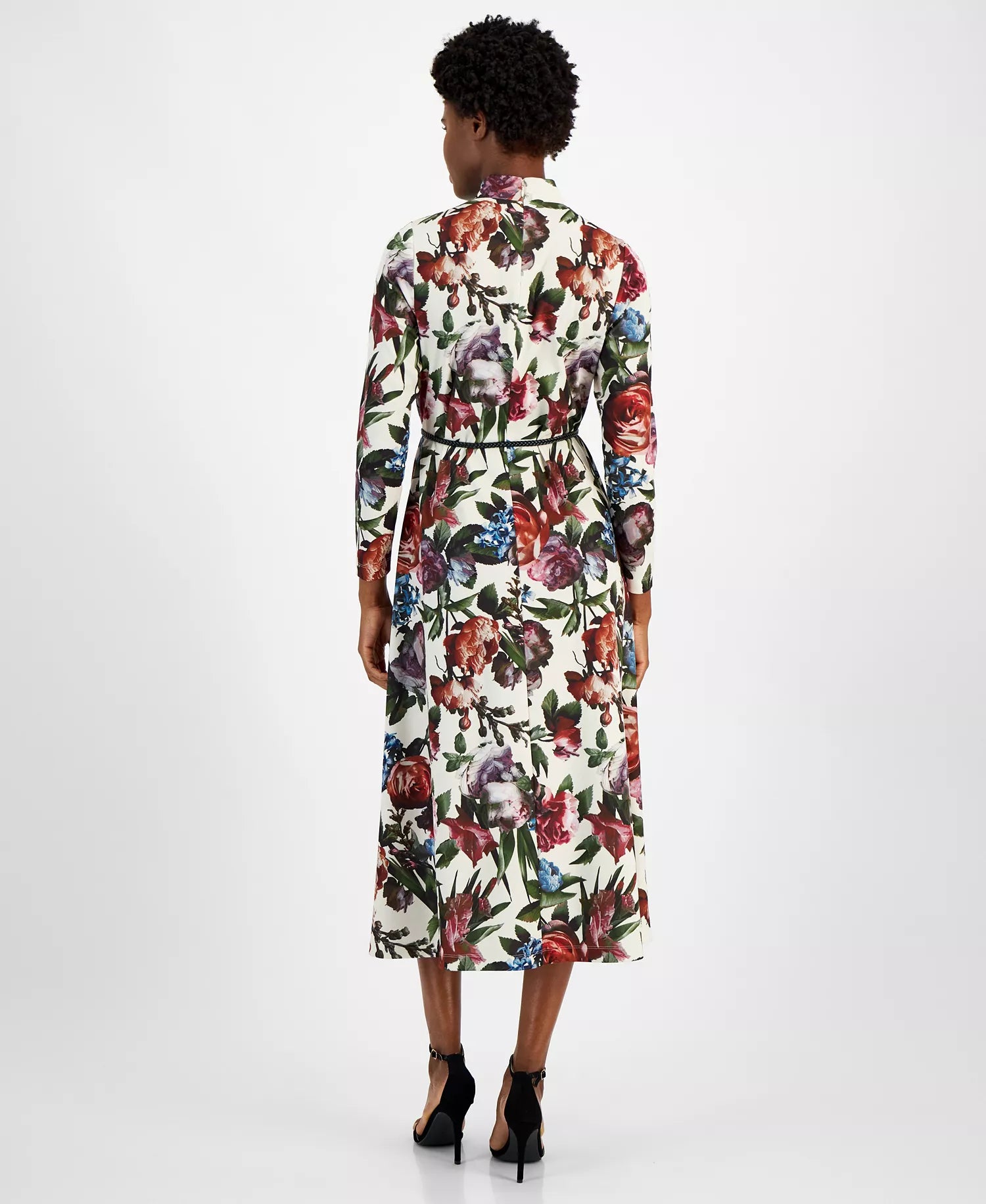 Anne Klein Women's Multicolor Mock Neck Belted Long-Sleeve Midi Dress | Anne Klein In Lebanon