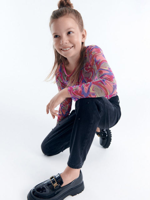 Reserved Girl's Black Mom Fit Jeans With Pearl |Reserved In Lebanon
