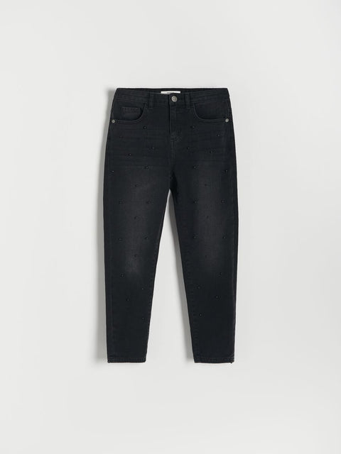 Reserved Girl's Black Mom Fit Jeans With Pearl |Reserved In Lebanon