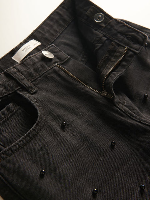 Reserved Girl's Black Mom Fit Jeans With Pearl |Reserved In Lebanon