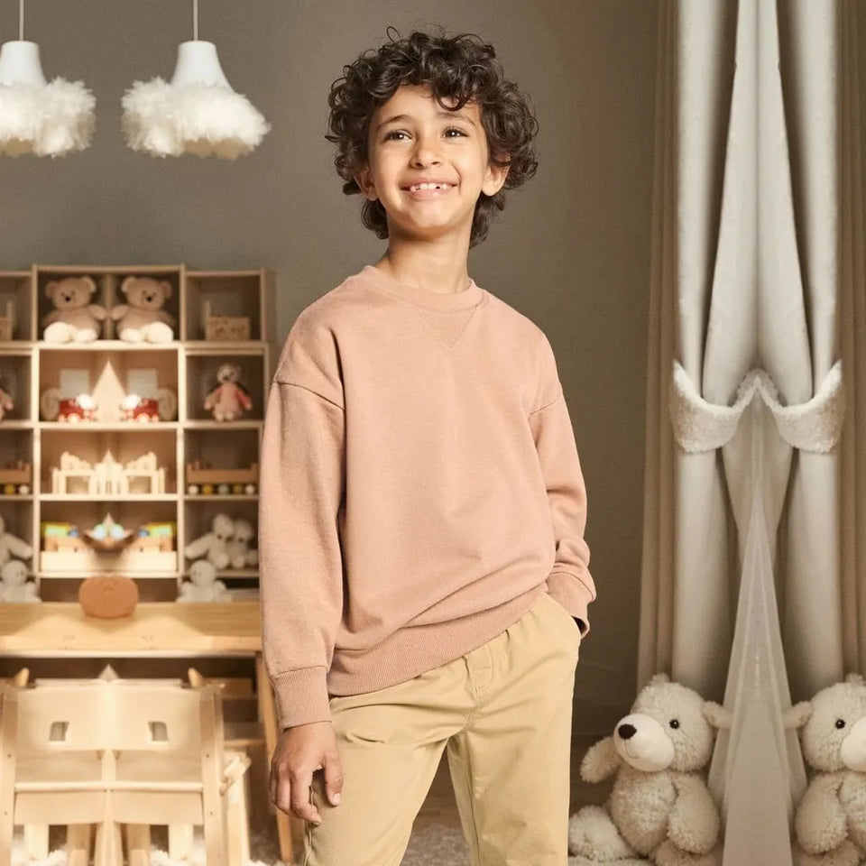 Sinsay Boy's Tan Crewneck V-Stitch Detail Sweatshirt