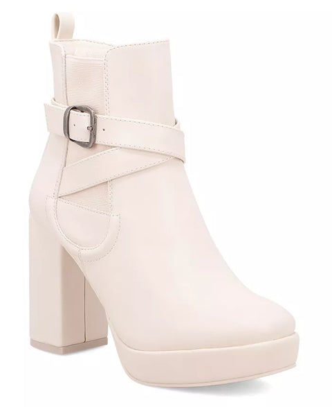MIA Women's Off White Esther Block Heel Booties |MIA In Lebanon