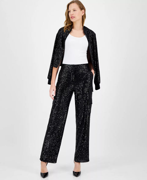 Anne Klein Women's Black Sequin High Rise Cargo Pants |  Anne Klein in Lebanon