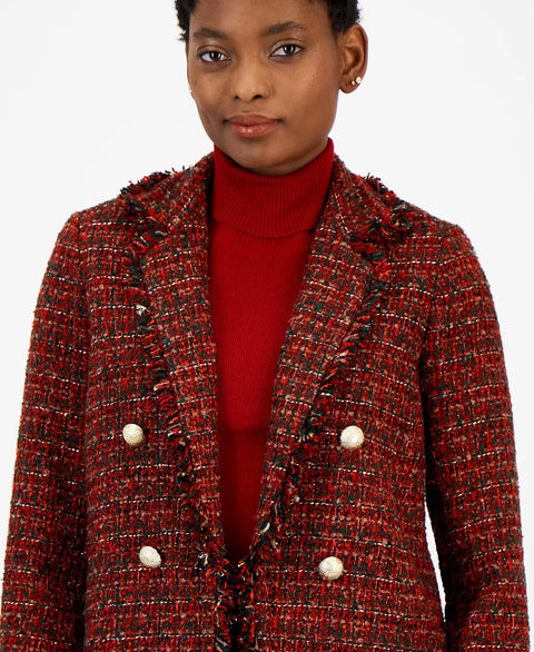 Anne Klein Women's Red Faux-Double-Breasted Fringe-Trim Tweed Jacket | Anne Klein In Lebanon