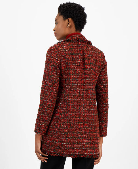 Anne Klein Women's Red Faux-Double-Breasted Fringe-Trim Tweed Jacket | Anne Klein In Lebanon