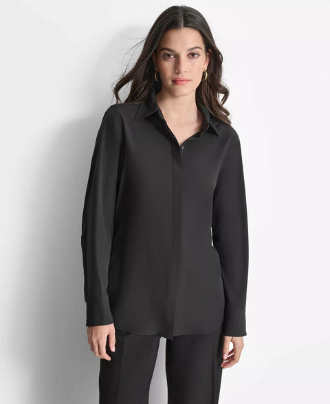 Dkny Women's Black Button-Front Shirt | Dkny In Lebanon