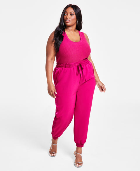 Nina Parker Women's Fuchsia Plus Size Wide-Leg Joggers | Nina Parker In Lebanon
