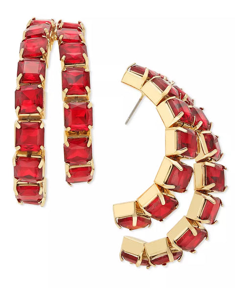 I.N.C. International Concepts Women's Red Square Stone Double-Row Open Hoop Earrings | I.N.C. International Concepts In Lebanon