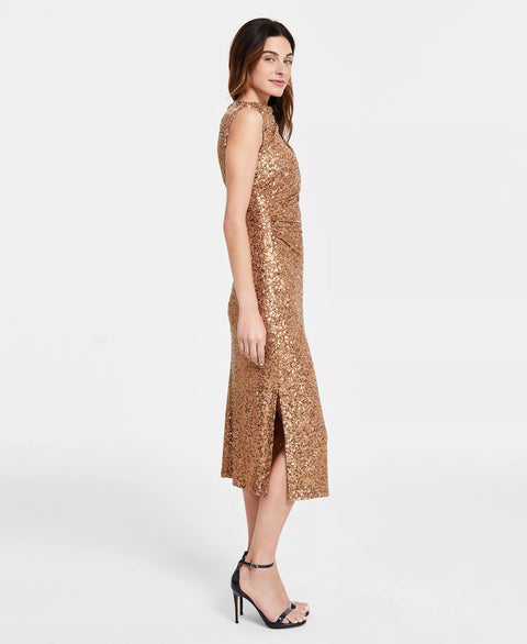 Anne Klein Women's Gold Mock Neck Sequin Midi Dress | Anne Klein In Lebanon